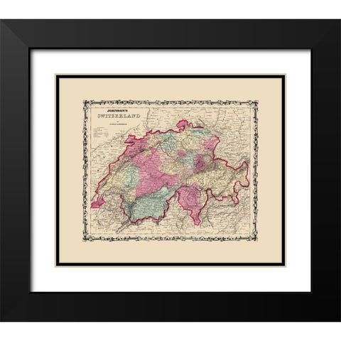 Switzerland - Johnson 1860 Black Modern Wood Framed Art Print with Double Matting by Johnson