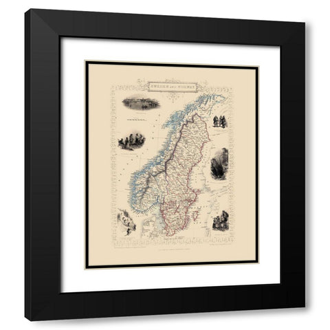 Sweden Norway - Tallis 1851 Black Modern Wood Framed Art Print with Double Matting by Tallis
