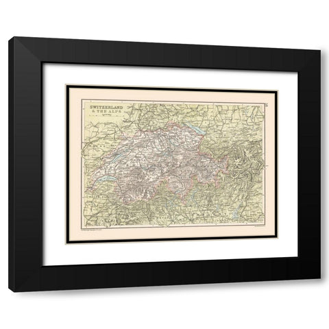 Alps Switzerland - Bartholomew 1892 Black Modern Wood Framed Art Print with Double Matting by Bartholomew