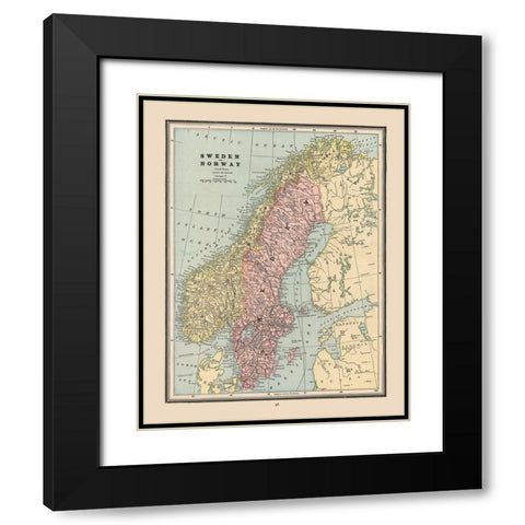 Sweden Norway - Cram 1888 Black Modern Wood Framed Art Print with Double Matting by Cram