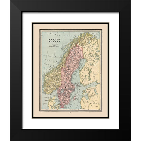 Sweden Norway - Cram 1888 Black Modern Wood Framed Art Print with Double Matting by Cram