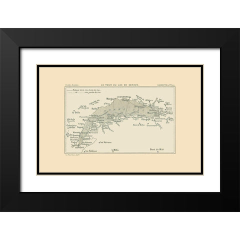 Geneva Lake Tour Switzerland - Swiss Guide 1917 Black Modern Wood Framed Art Print with Double Matting by Swiss Guide