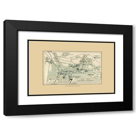 Lucerne Switzerland Route Plan - Swiss Guide 1917 Black Modern Wood Framed Art Print with Double Matting by Swiss Guide