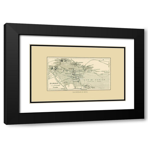 Zurich Switzerland Route Plan - Swiss Guide 1917 Black Modern Wood Framed Art Print with Double Matting by Swiss Guide