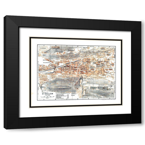 St Gallen Switzerland - Baedeker 1921 Black Modern Wood Framed Art Print with Double Matting by Baedeker