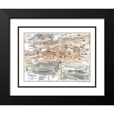 St Gallen Switzerland - Baedeker 1921 Black Modern Wood Framed Art Print with Double Matting by Baedeker