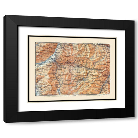 Schanfigg Region Switzerland - Baedeker 1921 Black Modern Wood Framed Art Print with Double Matting by Baedeker