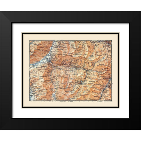 Schanfigg Region Switzerland - Baedeker 1921 Black Modern Wood Framed Art Print with Double Matting by Baedeker