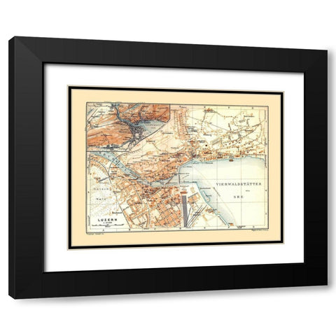 Lucerne Switzerland - Baedeker 1921 Black Modern Wood Framed Art Print with Double Matting by Baedeker