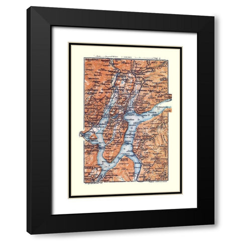 Lugano Switzerland - Baedeker 1921 Black Modern Wood Framed Art Print with Double Matting by Baedeker