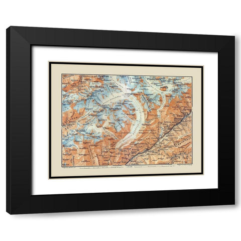 Aletschhorn Region Switzerland - Baedeker 1921 Black Modern Wood Framed Art Print with Double Matting by Baedeker