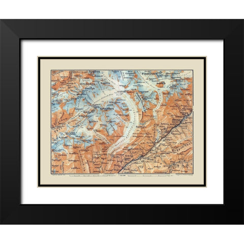 Aletschhorn Region Switzerland - Baedeker 1921 Black Modern Wood Framed Art Print with Double Matting by Baedeker