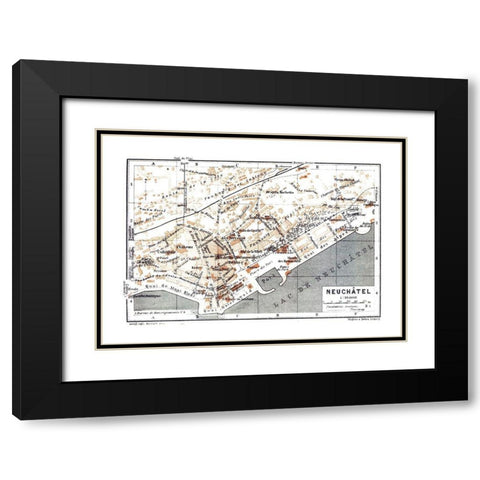 Neuchatel Switzerland - Baedeker 1921 Black Modern Wood Framed Art Print with Double Matting by Baedeker