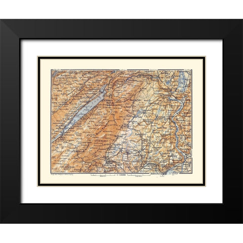 Mont Tendre Region Switzerland - Baedeker 1921 Black Modern Wood Framed Art Print with Double Matting by Baedeker