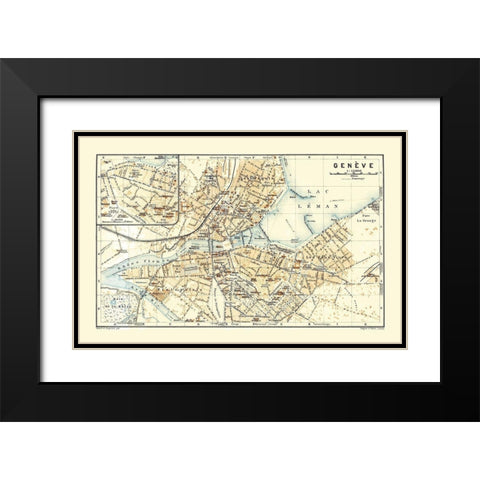 Geneva Switzerland - Baedeker 1921 Black Modern Wood Framed Art Print with Double Matting by Baedeker