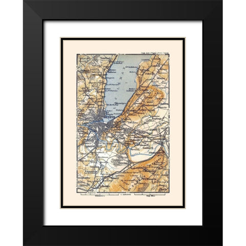 Geneva Region Switzerland France - Baedeker 1921 Black Modern Wood Framed Art Print with Double Matting by Baedeker