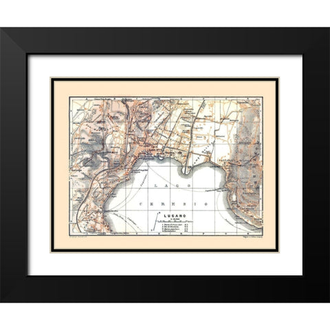Lugano Switzerland - Bertarelli 1914 Black Modern Wood Framed Art Print with Double Matting by Bertarelli