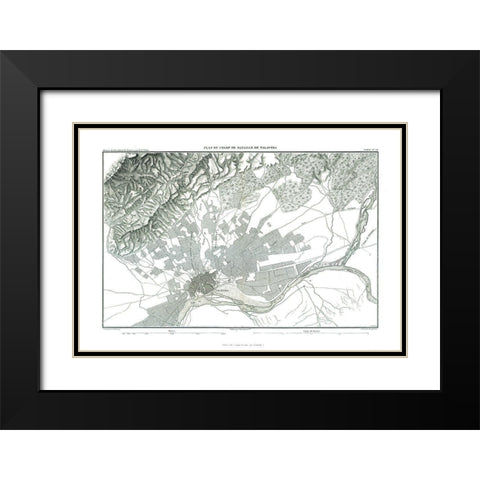 Battle of Talavera, Field Plan - Thiers 1866 Black Modern Wood Framed Art Print with Double Matting by Unknown