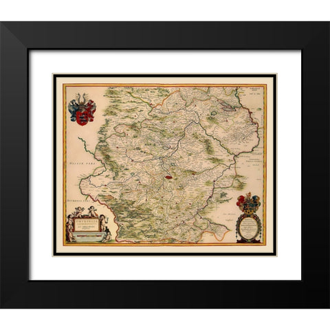 Thuringia State Germany - Blaeu 1635 Black Modern Wood Framed Art Print with Double Matting by Blaeu
