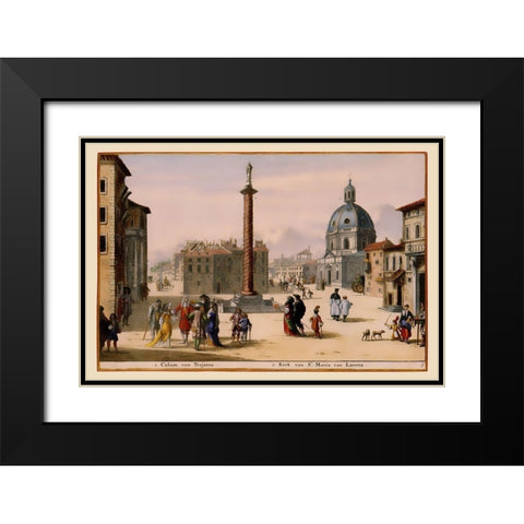 Trajan Column Rome Italy - Visscher 1681 Black Modern Wood Framed Art Print with Double Matting by Visscher