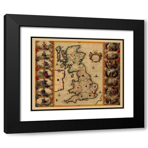 England Scotland Wales - Blaeu 1645 Black Modern Wood Framed Art Print with Double Matting by Blaeu