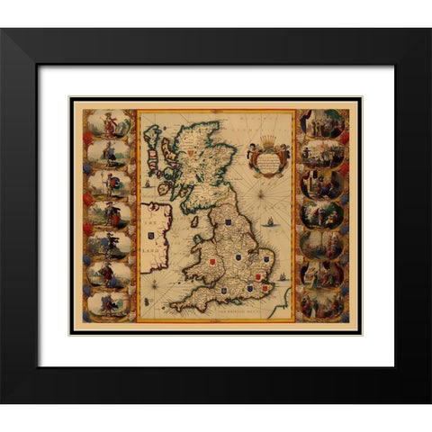 England Scotland Wales - Blaeu 1645 Black Modern Wood Framed Art Print with Double Matting by Blaeu