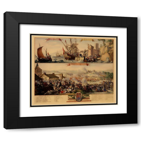 Battle River Boyne Ireland - DeHooghe 1690 Black Modern Wood Framed Art Print with Double Matting by De Hooghe