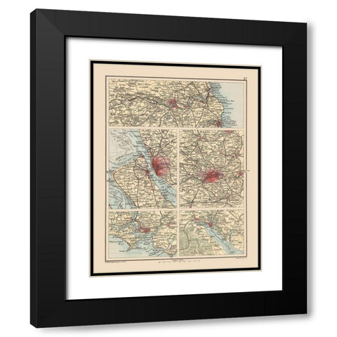Major Cities United Kingdom - Bartholomew 1892 Black Modern Wood Framed Art Print with Double Matting by Bartholomew