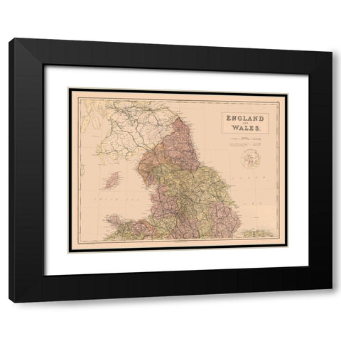 England Wales - Black 1867 Black Modern Wood Framed Art Print with Double Matting by Black