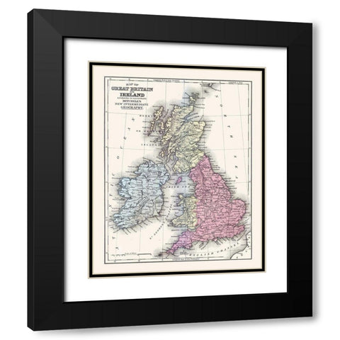 Great Britain Ireland - Mitchell 1877 Black Modern Wood Framed Art Print with Double Matting by Mitchell