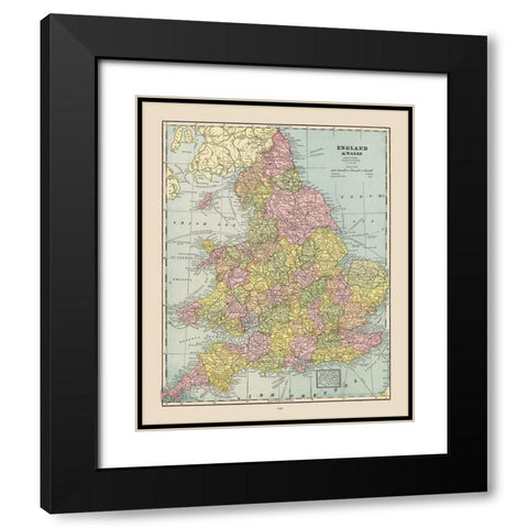 England Wales - Cram 1892 Black Modern Wood Framed Art Print with Double Matting by Cram