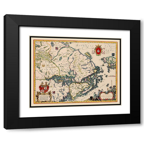 Uppland Province Sweden - Blaeu 1640 Black Modern Wood Framed Art Print with Double Matting by Blaeu