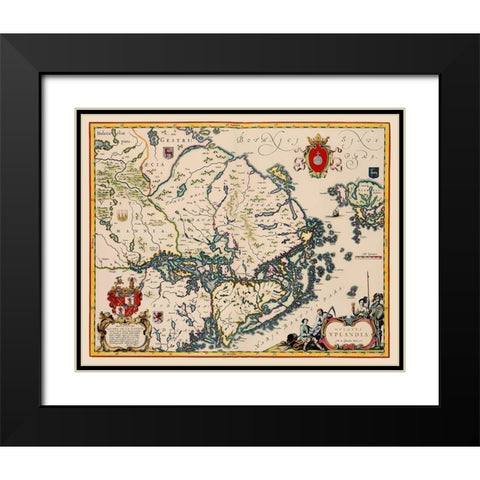 Uppland Province Sweden - Blaeu 1640 Black Modern Wood Framed Art Print with Double Matting by Blaeu