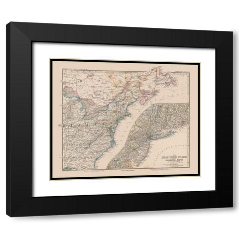 Eastern United States Canada - Stieler 1885 Black Modern Wood Framed Art Print with Double Matting by Stieler