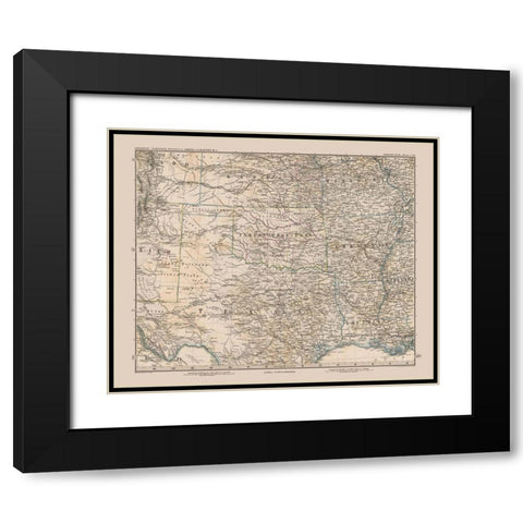 South Central United States - Stieler 1885 Black Modern Wood Framed Art Print with Double Matting by Stieler