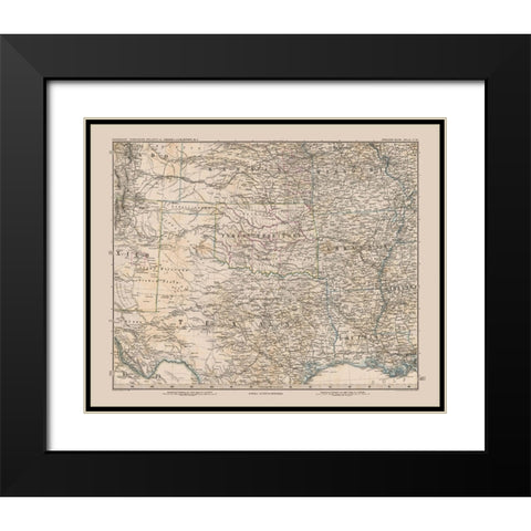 South Central United States - Stieler 1885 Black Modern Wood Framed Art Print with Double Matting by Stieler