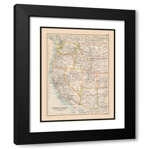 Western United States - Bartholomew 1892 Black Modern Wood Framed Art Print with Double Matting by Bartholomew