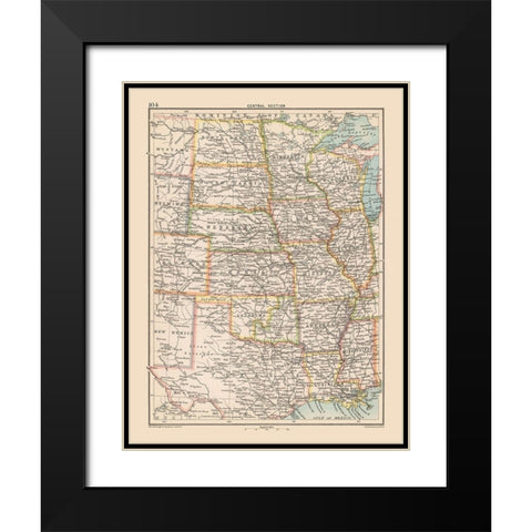 Central United States - Bartholomew 1892 Black Modern Wood Framed Art Print with Double Matting by Bartholomew