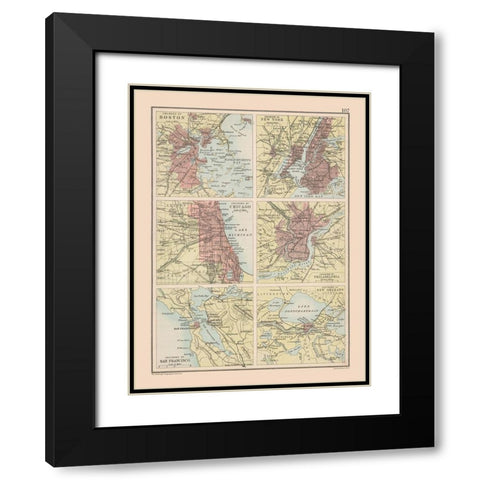 Major Cities United States - Bartholomew 1892 Black Modern Wood Framed Art Print with Double Matting by Bartholomew