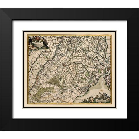 Utrecht Province Netherlands - Visscher 1681 Black Modern Wood Framed Art Print with Double Matting by Visscher