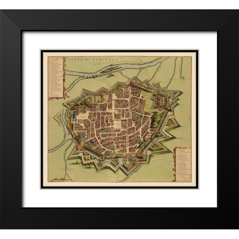 Vercelli Panoramic Italy - Blaeu 1682 Black Modern Wood Framed Art Print with Double Matting by Blaeu