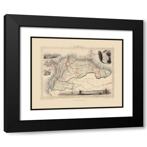 Venezuela New Granada Ecuador Guyana - Tallis 1851 Black Modern Wood Framed Art Print with Double Matting by Tallis