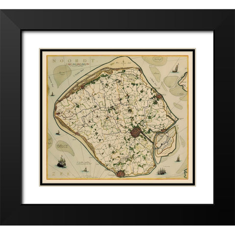 Walcheren Island Netherlands - Visscher 1681 Black Modern Wood Framed Art Print with Double Matting by Visscher