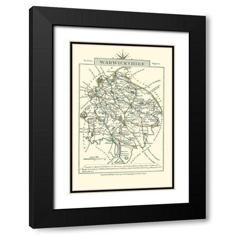 Warwickshire County England - Cary 1792 Black Modern Wood Framed Art Print with Double Matting by Cary