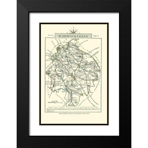 Warwickshire County England - Cary 1792 Black Modern Wood Framed Art Print with Double Matting by Cary