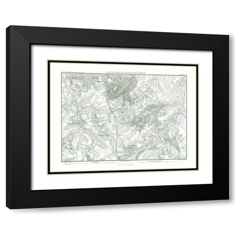 Battle of Waterloo, Field Plan - Thiers 1866 Black Modern Wood Framed Art Print with Double Matting by Unknown