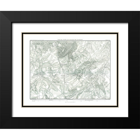 Battle of Waterloo, Field Plan - Thiers 1866 Black Modern Wood Framed Art Print with Double Matting by Unknown