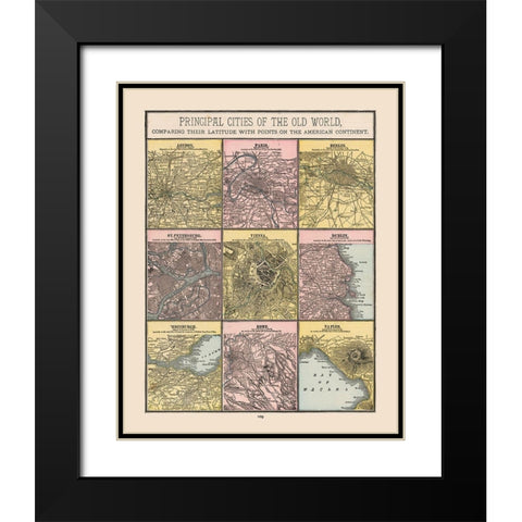Principal Cities Old World - Cram 1888 Black Modern Wood Framed Art Print with Double Matting by Cram