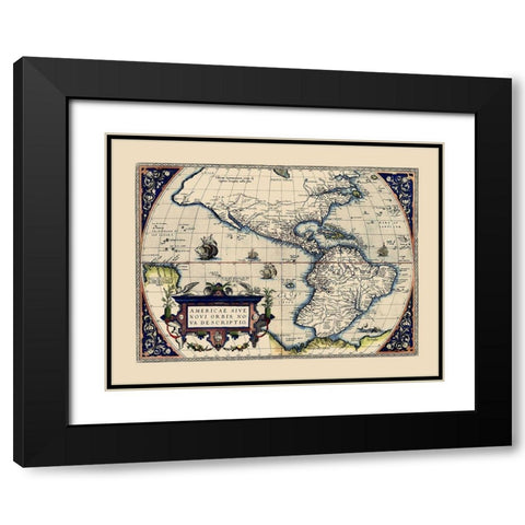 Western Hemisphere - Ortelius 1572 Black Modern Wood Framed Art Print with Double Matting by Ortelius