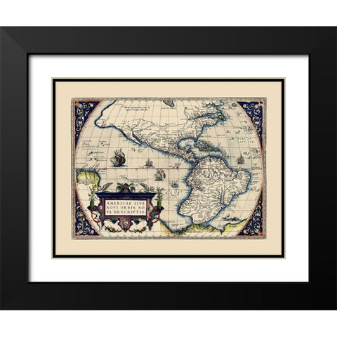 Western Hemisphere - Ortelius 1572 Black Modern Wood Framed Art Print with Double Matting by Ortelius